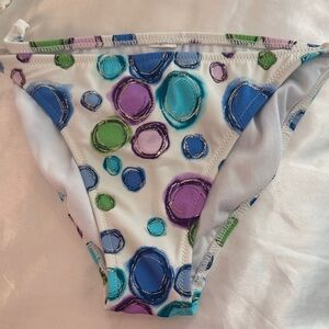 Women's Bikini Bottom with Blue, Purple & Green Dot Print Circled by Gold M